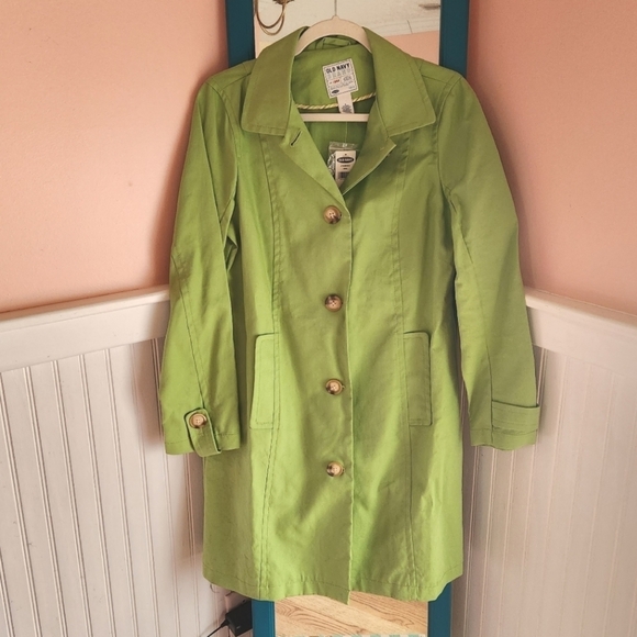 NWT Y2K Vintage Deadstock Old Navy Trench Coat in Lime Green, Size M - Picture 1 of 9